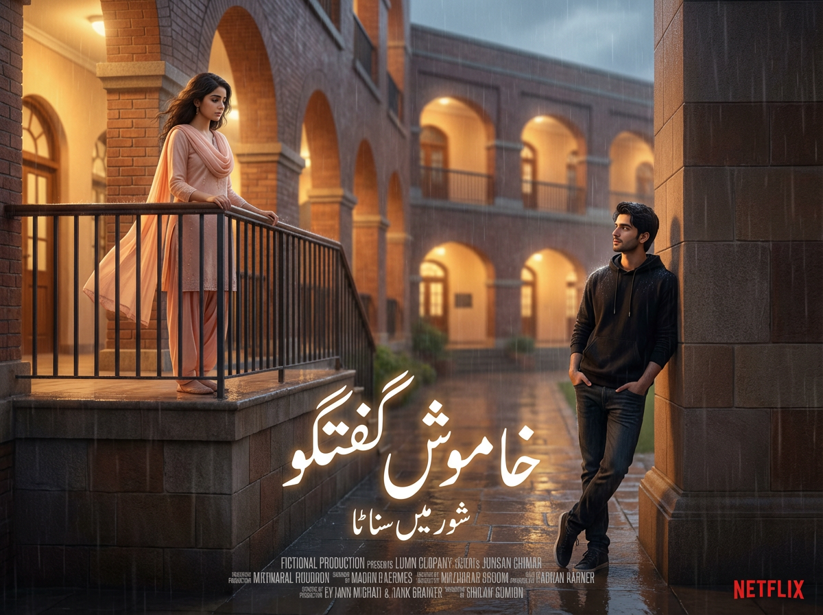 Khamosh Guftagu Urdu romantic novel cover featuring two silent hearts in a poetic conversation without words